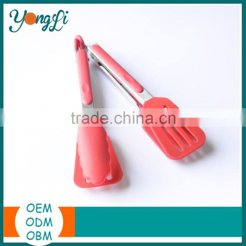 BPA Free 9inch Silicone Kitchen Stainless Steel Serving Salad Tong