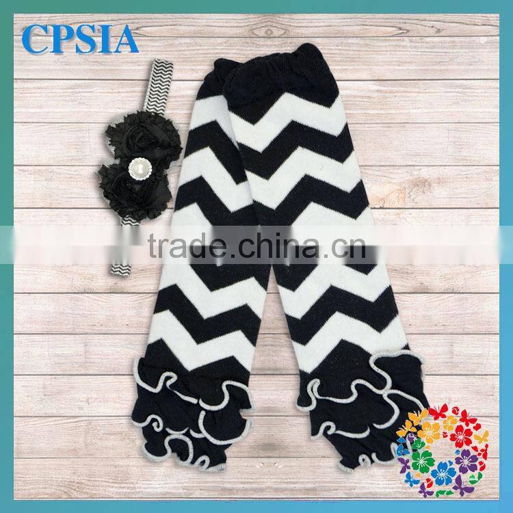 2014 Pink Chevron Ruffle Leg Warmers with shabby flower headband Baby Girls Leg warmer