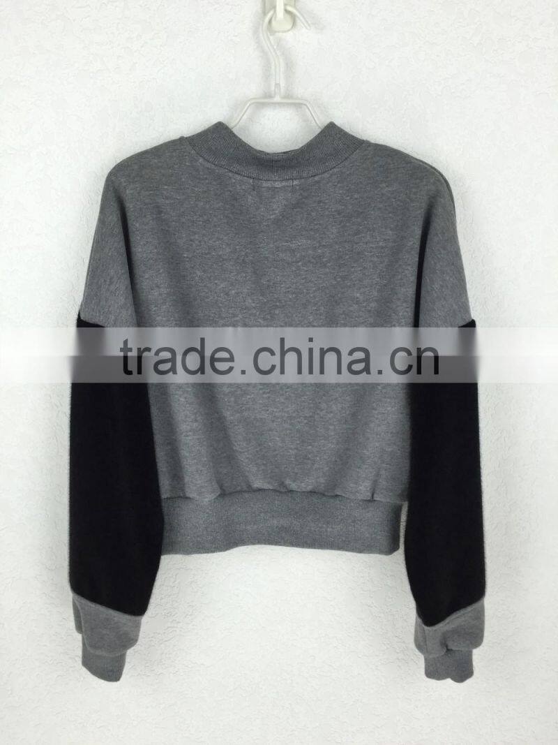 Fashion long sleeve black and grey sweater blouse for women