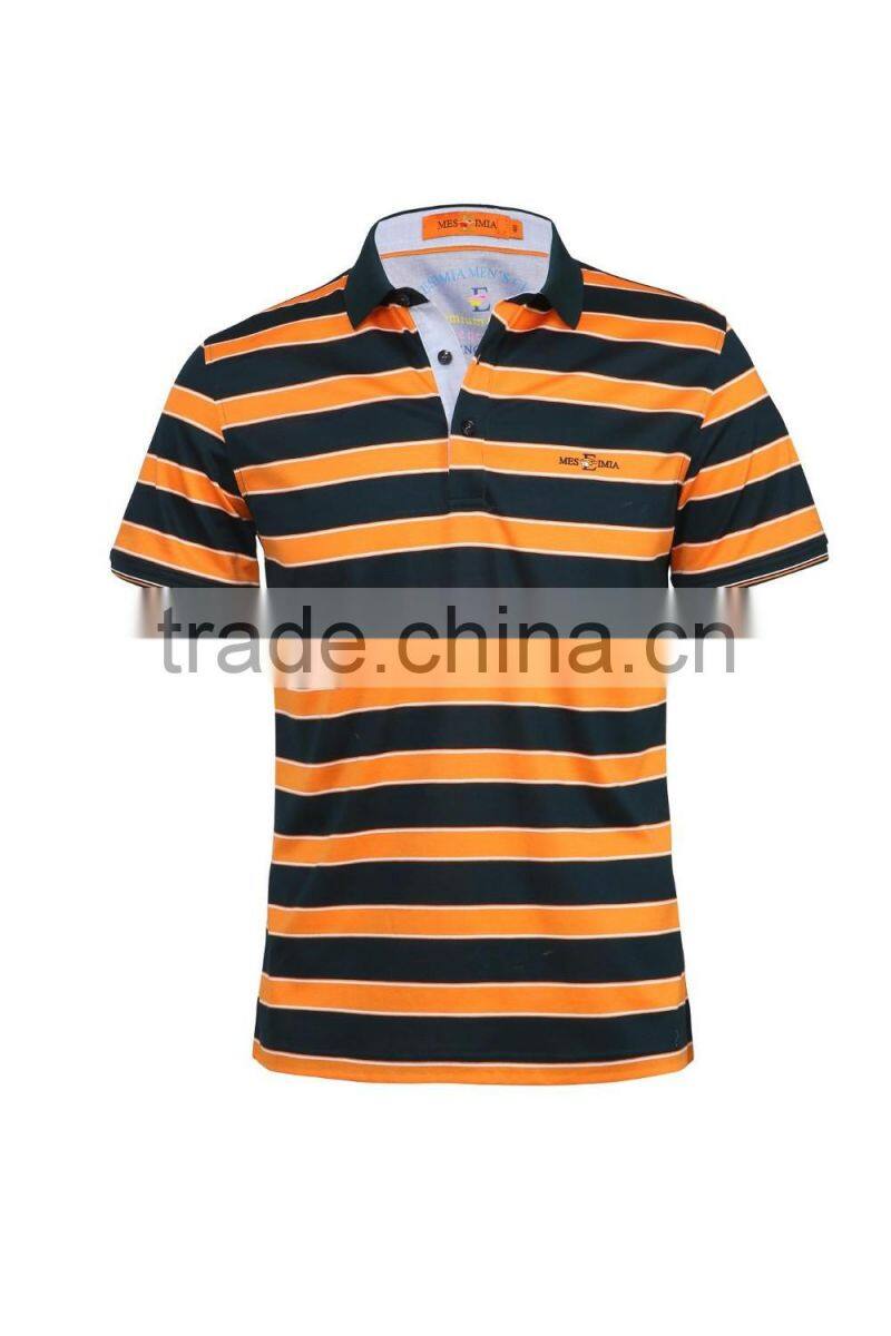 Men's 100%cotton stripe softtextile t shirt polo