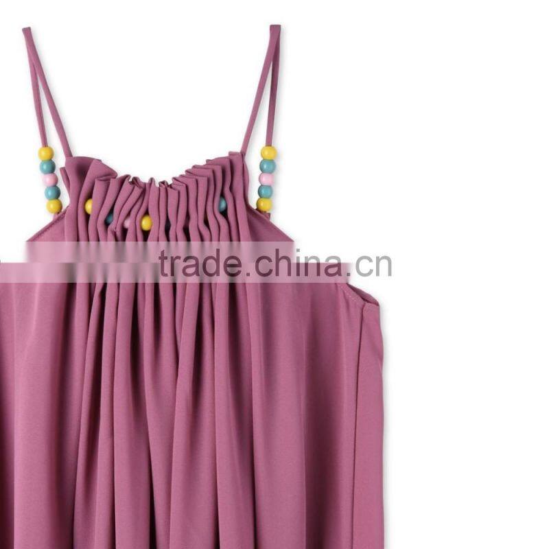 Latest Childern Lilac Gathered Neckline Colorful Beads Kids Beautiful Model Frock Neck Design Dresses HSd5107