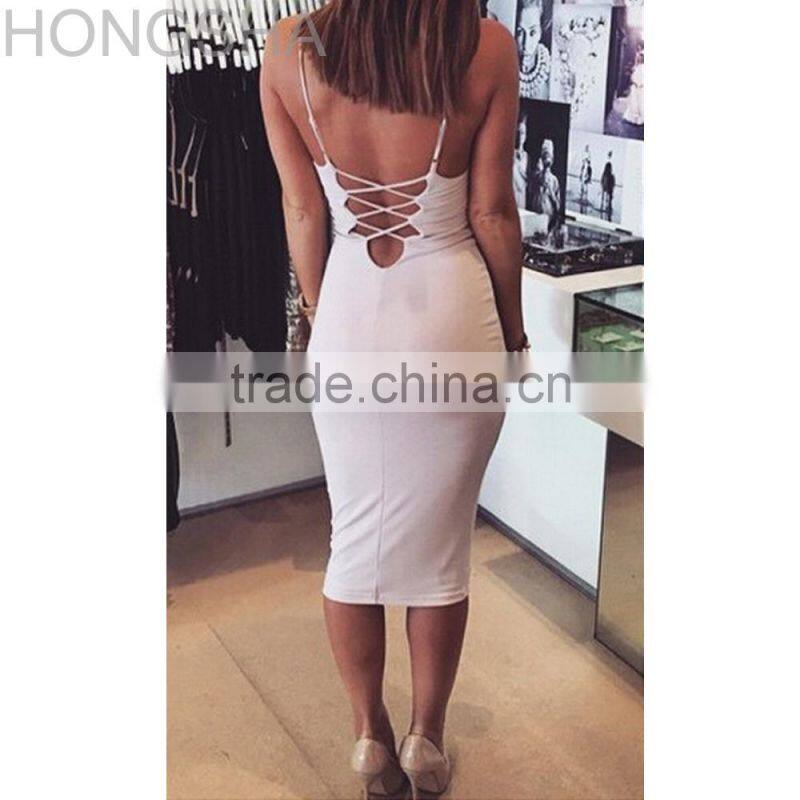 Sexy Bodycon Club Dress 2015 Black Lace-up Back Halter Bandage Dress HSD1418