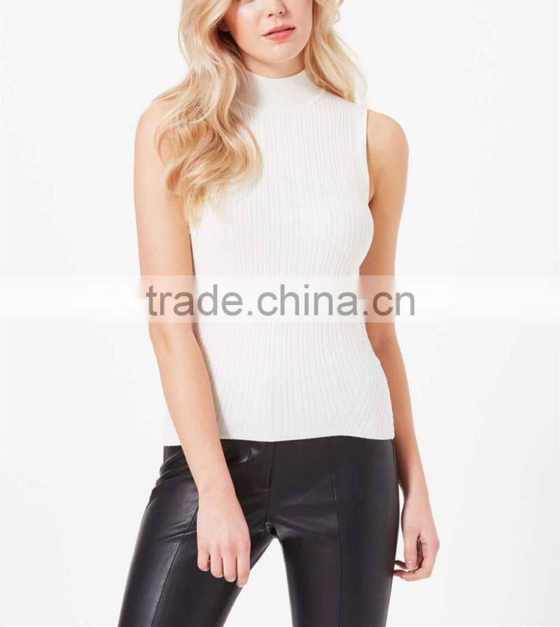 2016 Fashion Cream Sleeveless Knit Rib Tank Top HST8046