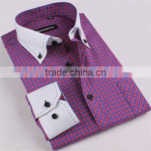 Slim fit shirt for man contrast button down collar checks shirts men