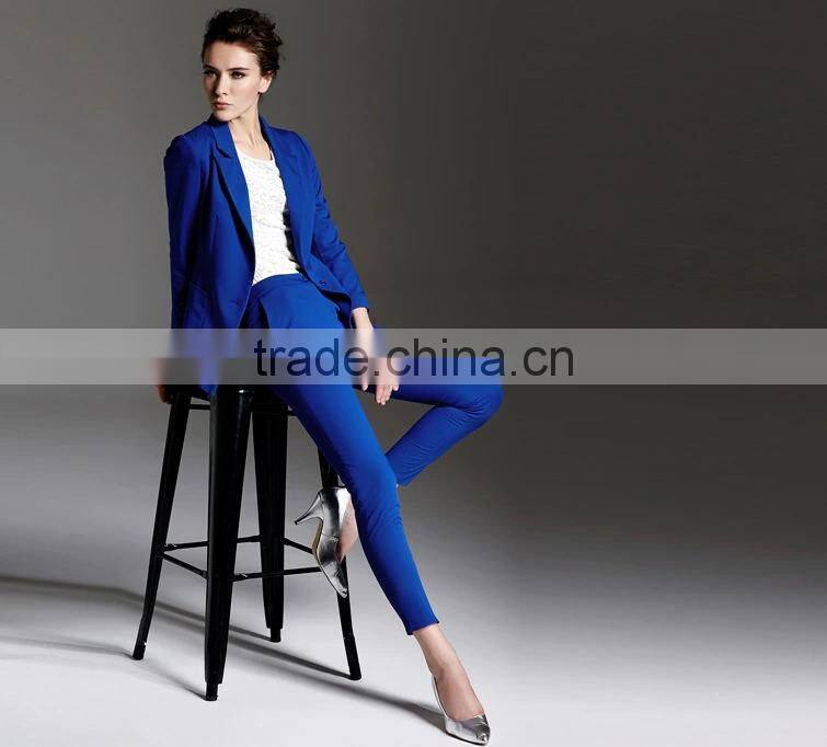 2014 New Style Jewelry Blue Slim Fit Long Sleeve Ladies Suit