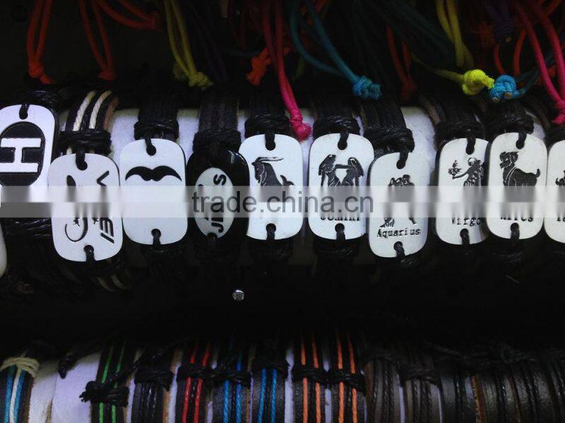 personalized initial letter charm leather bracelets custom logo charms DIY leather bangle best promotion gifts