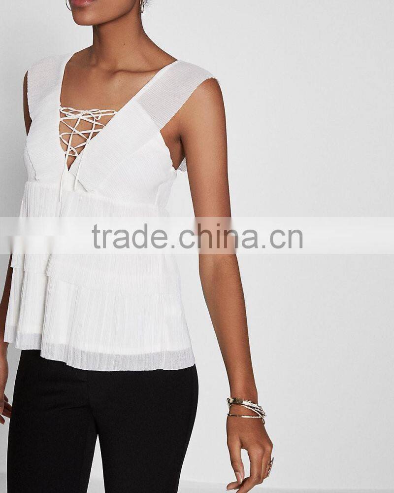 MGOO Elegant Clothing Good Quality Ladies Chiffon Tops Sleeveless Womens Crop Tops