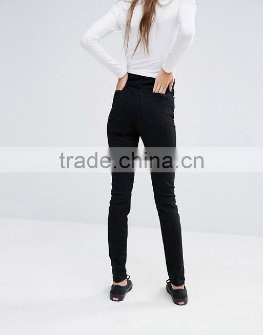 Women Black Denim Destroyed High Waist Skinny Jeans High Quality Jean