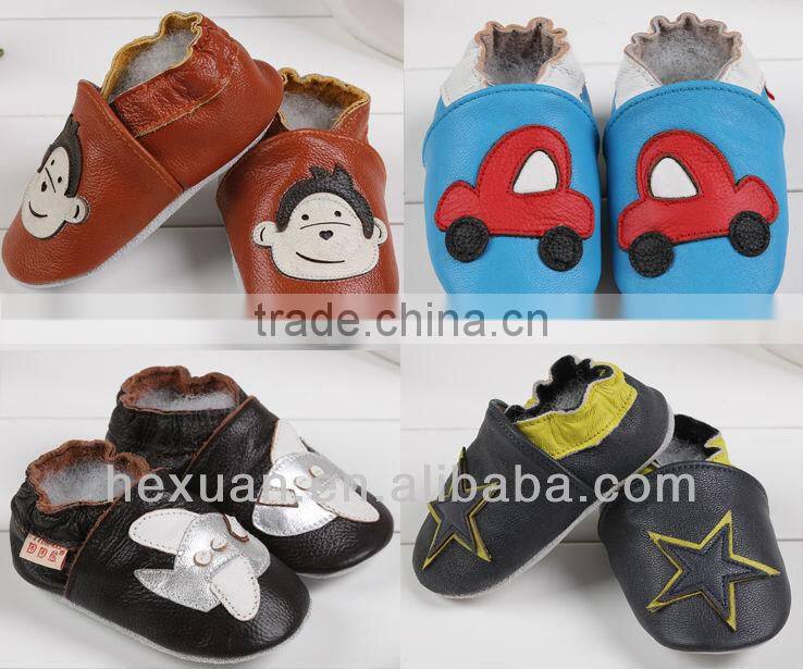 Hot selling lovely Blue leather baby shoes with Red Car