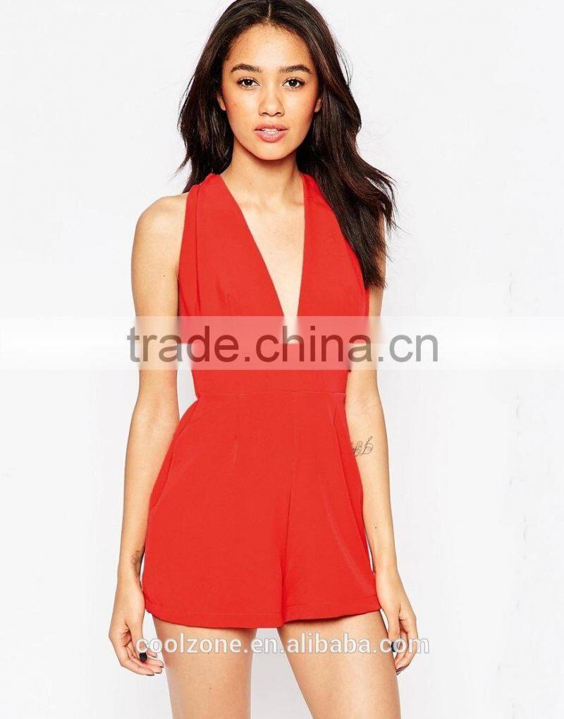 Wholesale plunge neck sexy short playsuit dropshipping women clothing