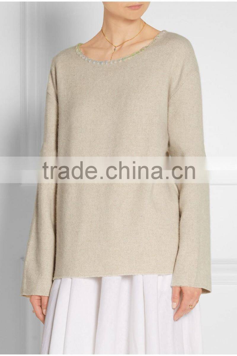 Crew Neck Oversized Sweater Designs for Women with Embroidery Detail on the Neck