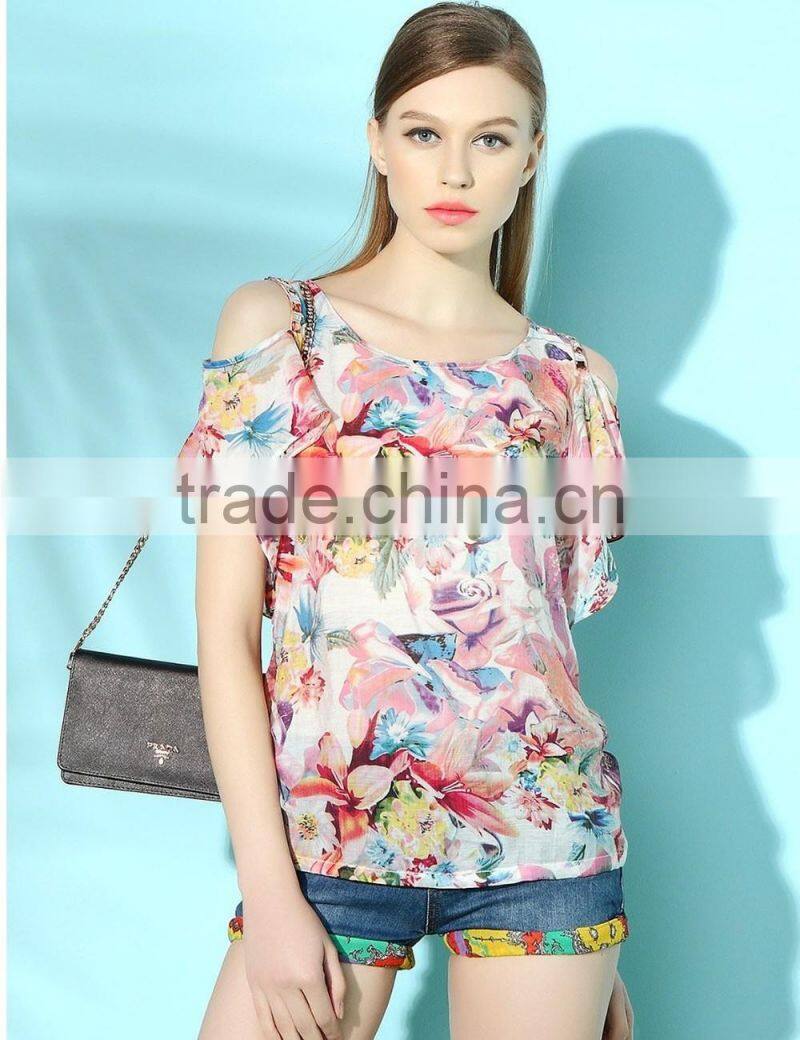 Ladies Summer Sweet Thin Cool Shoulder Drill frill Chiffon Tops