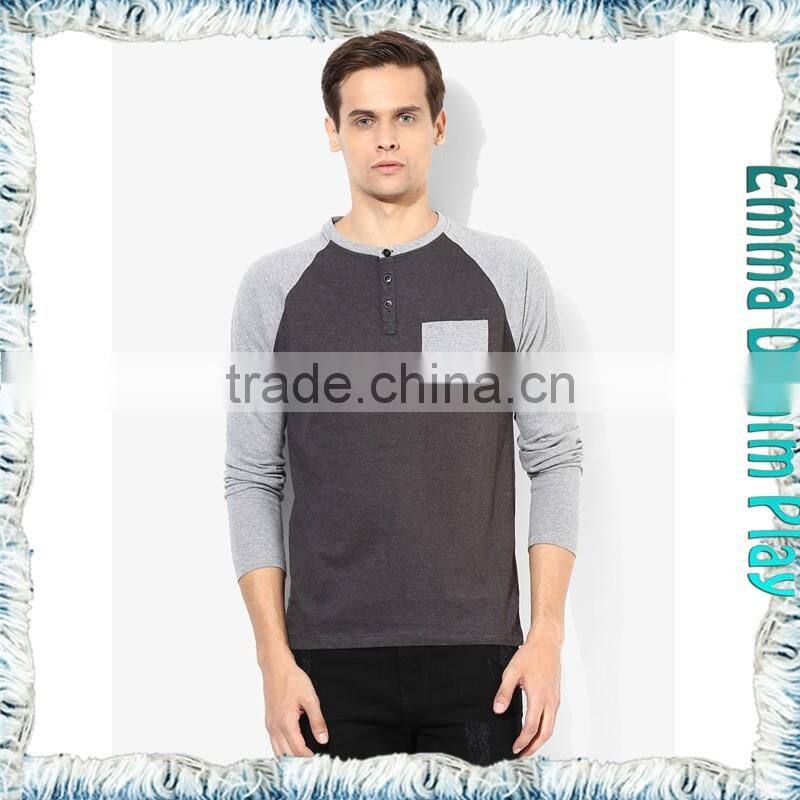 High Quality Custom Design Mens Long Sleeves Contrast Color O-Neck T Shirts