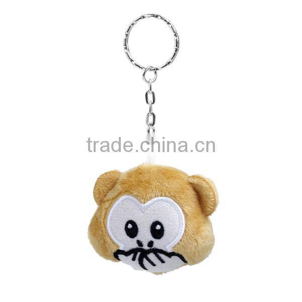 Wholesale Monkey Animal Silver Tone Brown Emoji Pattern Carved Plush Keychain