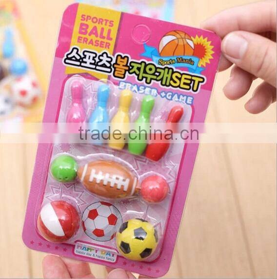 Cute 3D football basketball soccer bowling shape erasers set