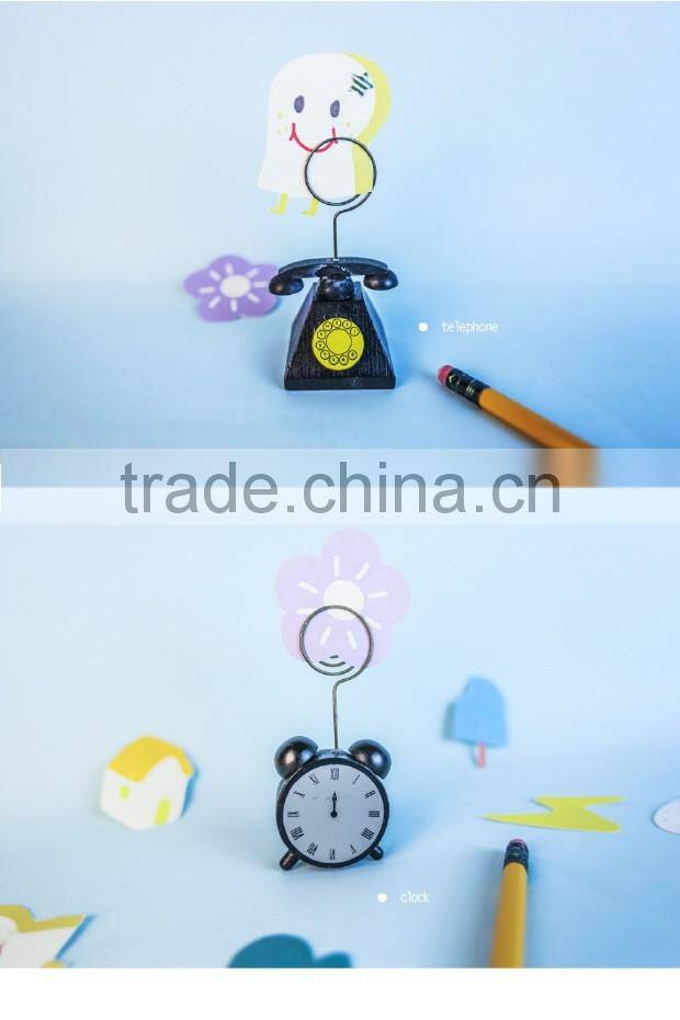 Novel cute clock camera TV telphone shape name card paper photo clips stand holder resin craft for logo custom