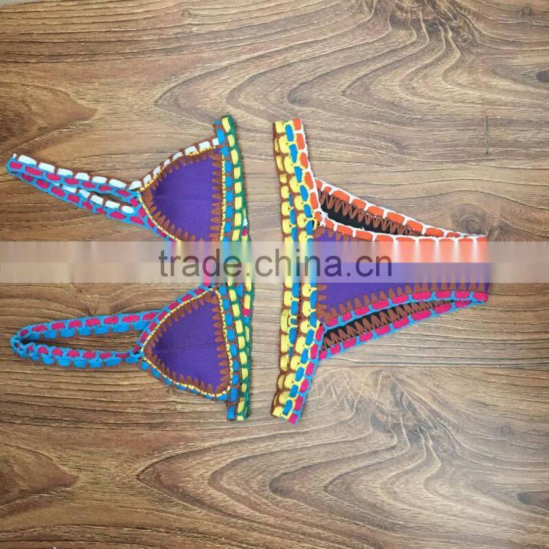 lake blue multi color hand woven swimwear bikini/hr fancy crotched r bikini swimwear/ fancy bikini set swimwear beachwear