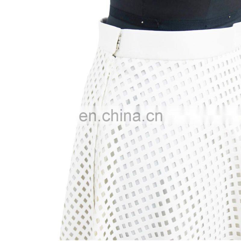 high quality knee length check PU leather A line skirt