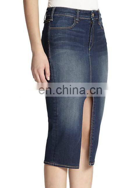 Women's /Ladies Split front Pencil denim Skirt with released hem fashion denim skirt