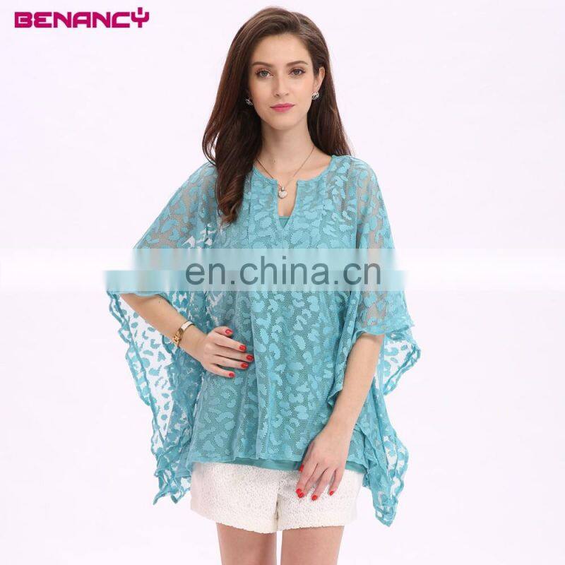 Guangzhou Manufacturer Black Tassel Trim Poncho Blouse