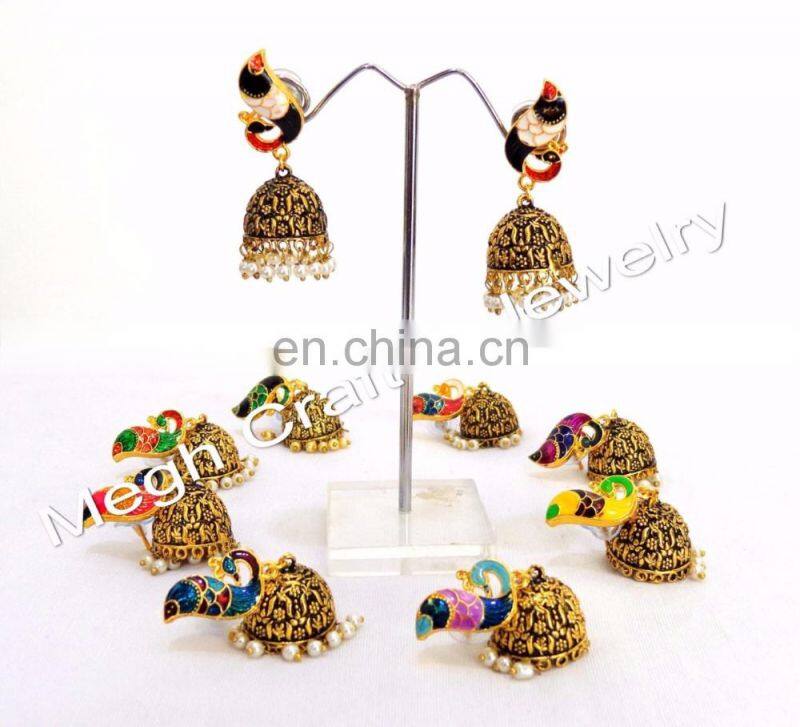 Traditional earring, Peacock style jhunki, partywear bali, copper, heavy earring for any occassion, latest, antique jewelry