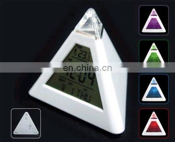 7 colors changed night lighting Digital Thermometer triangle digital clock led