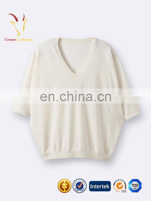 Ladies Loose Vneck Short Sleeve Cashmere Sweater