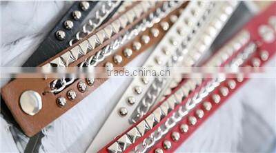 new style broader real leather steampunk decorative studs rivet men bracelets for couples