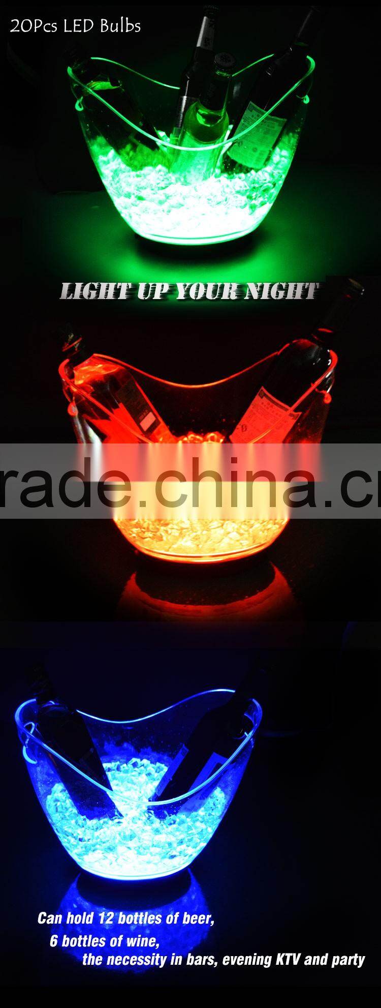 2016 customize rechargeable battery powered illuminated acrylic plastic led ice bucket