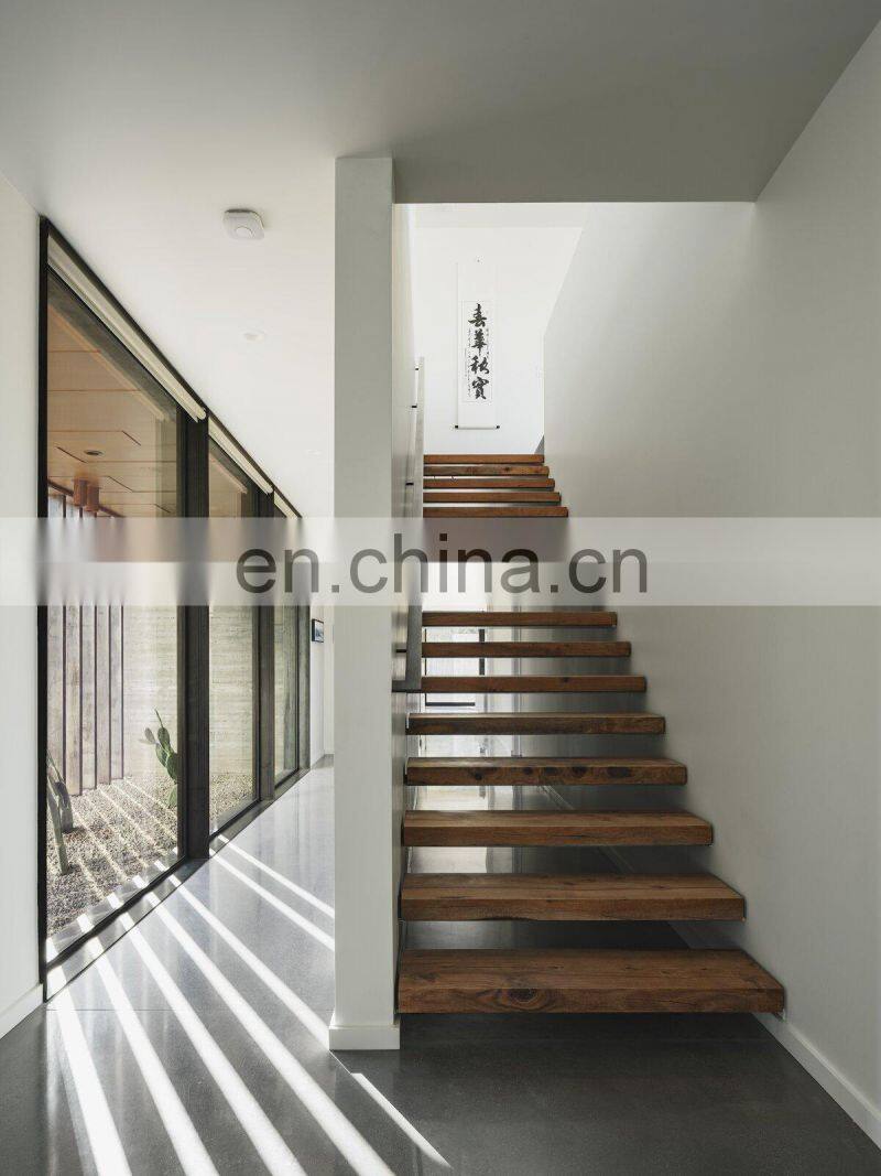 Solid Wood Original Wood Color Straight Stairs Interior Staircase Single Stringer