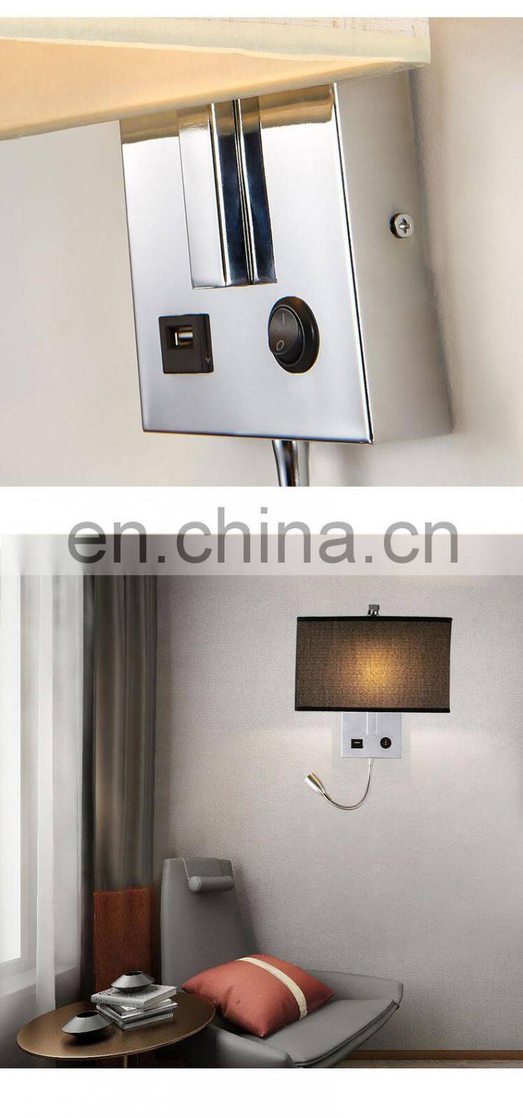 Modern Indoor Luxury Decorative Bedroom Light Bedside USB LED Wall Lamp With Wireless Charger