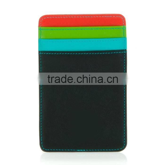 vertically Genuine Leather transparent window Colorful ID Credit Card Holder or Business Name Card Case pocket wallet