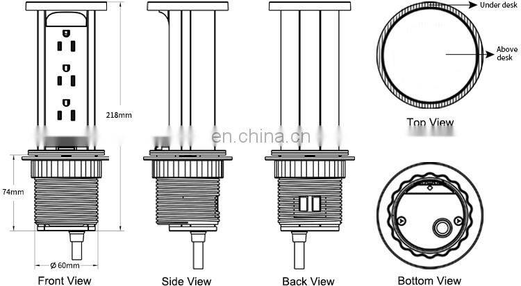 Pop up power with US sockets for office desk