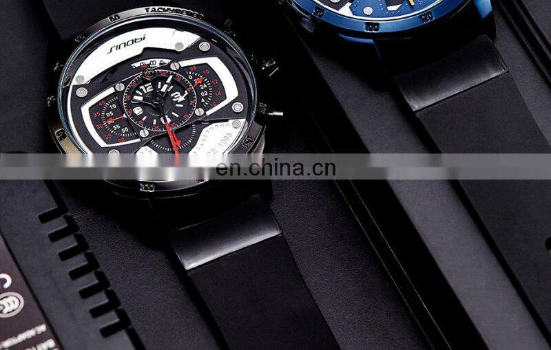 SINOBI Masculine Big Dial Wristwatch S9789G Silicone Band Black Chronograph Watch Multi Function Youth Men Watch