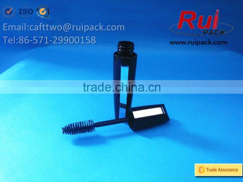 Black plastic mascara tube with mirror, empty mascara container with brush cap