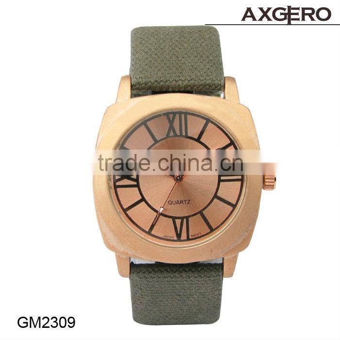 quartz watch bezel japan movt with canvas band watch, alloy case unisex vogue wrist watch