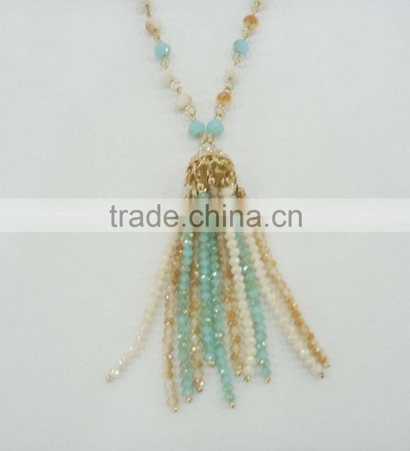 FASHION MULTI COLOR GLASS BEADED TASSEL NECKLACE