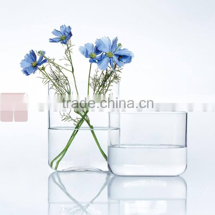 CASAMOTION Flat Clear Hand Blown Art Glass Vase with No MOQ and Gift Boxed, Small