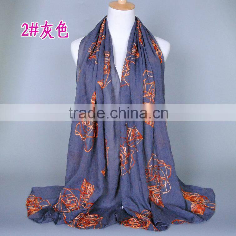 Wholesale Korea Fashion Cotton Embroidery Flower Pashmina Shawl Scarf