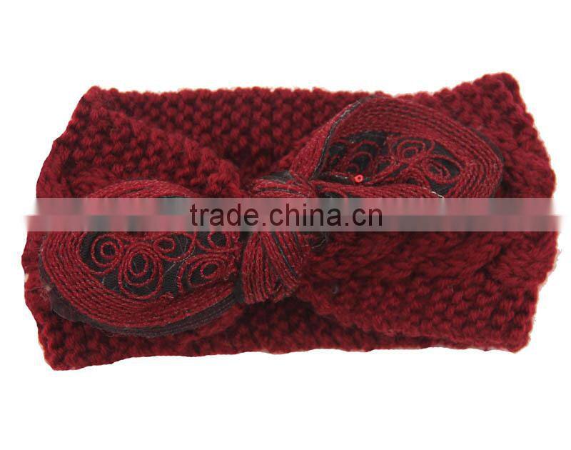2015 Winter Newest Charm Women's Christmas Gift Knit Elastic Bow Knot Lace Flower Headband