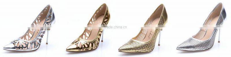 2015 silver & gold color high heel for women dress shoes pumps of office workers hand make lady shoes