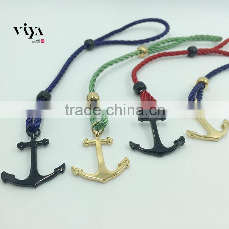 316 L Stainless Steel Colorful Cotton Rope String Leather Anchor Bracelet Fashion Jewelry Black Blue Green Red Purple Nylon Rope