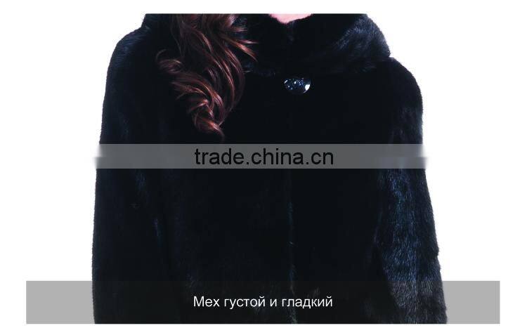 2015 New Design Medium Length Winter Women Coat With Mink Fur Hat Overcoat