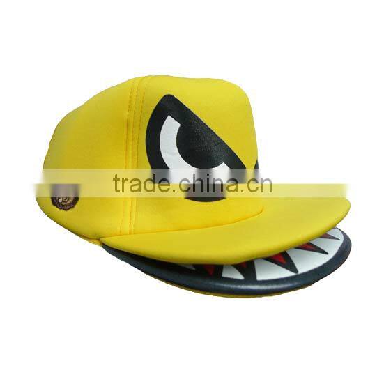 Top Quality Mr Shark Open Mouth Baby Lion Embroidery Adjustable Snapback Polyester Mesh Yellow Cap For Outdoor