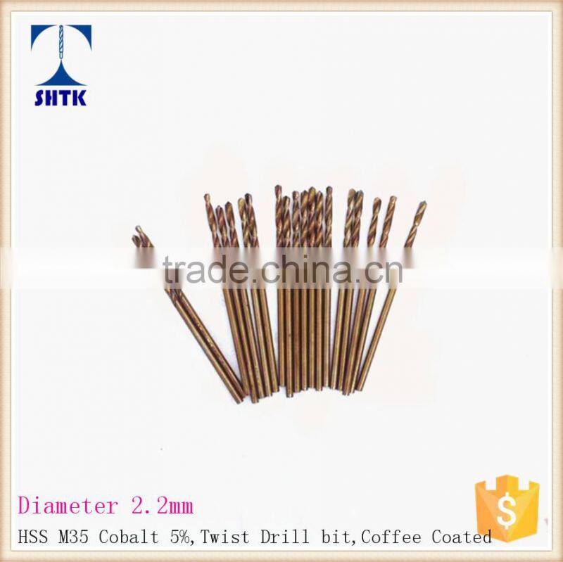 Drill bit, HSS M35 cobalt drill fully ground twist drill bit,Dia 2.2mm