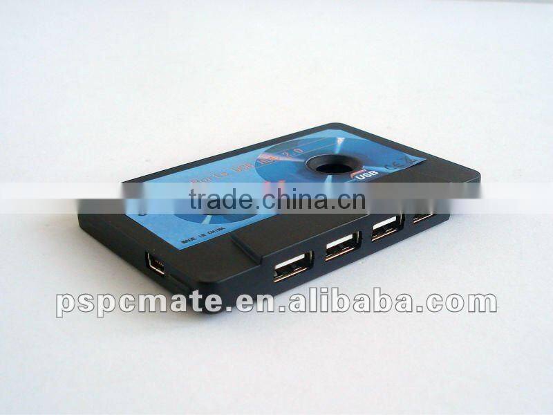 4-Port USB 2.0 "Cassette Tape" Shaped Hub - Turn One USB Port into Four Ports!