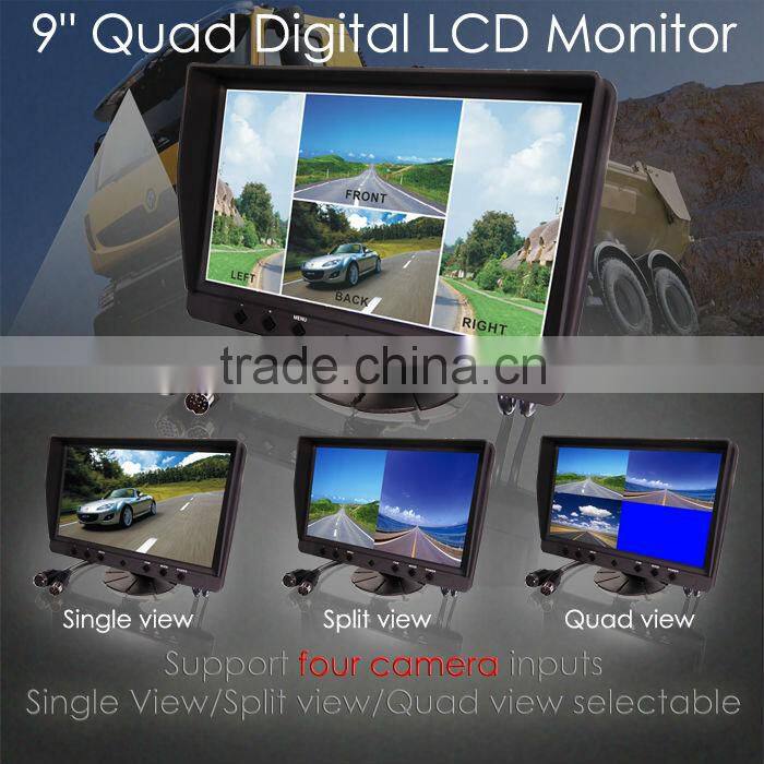 9" stand-alone rear view LCD monitor built-in quad control box