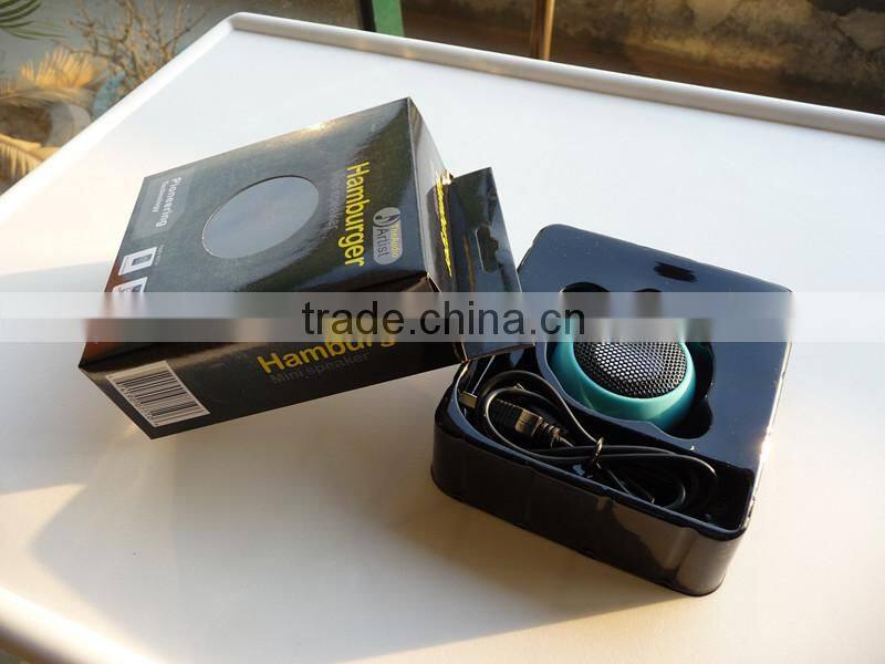 Promotion cute and round hamburg shape rechargeable mobile phone speaker