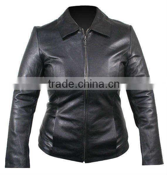 Ladies Black Designer Fit Lambskin Short Leather Jacket