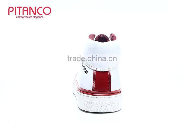 White Leather High Cut Shoes Men with Rubber Sole